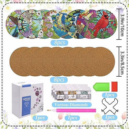 Diy 8pcs/set Bird Diamond Painting Coasters with Holder