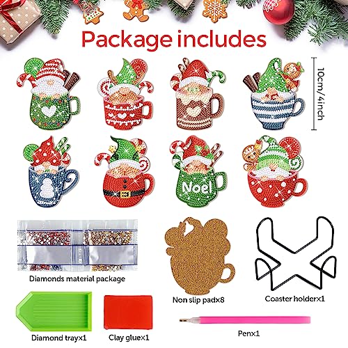 Diy 8pcs/set Christmas Diamond Painting Coasters with Holder