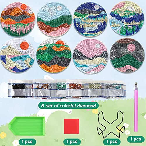 Diy 8pcs/set Diamond Painting Coasters with Holder