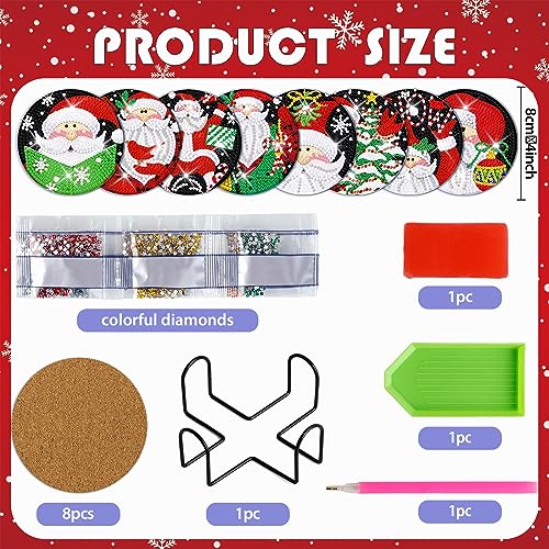 Diy 8pcs/set Christmas Diamond Painting Coasters with Holder