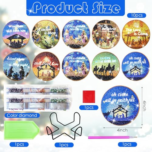 Diy 10pcs/set Christmas Diamond Painting Coasters with Holder