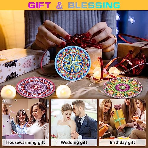 Diy 10pcs/set Mandala Christmas Diamond Painting Coasters with Holder