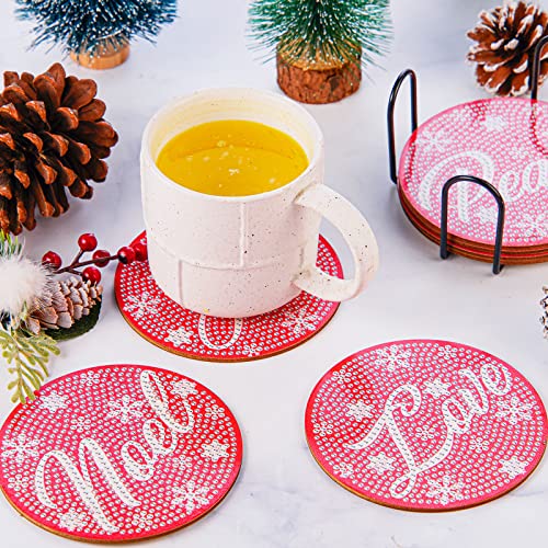 Diy 8pcs/set Christmas Diamond Painting Coasters with Holder