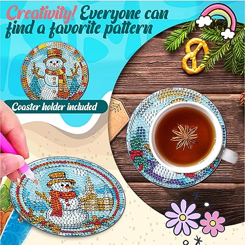 Diy 6pcs/set Christmas Diamond Painting Coasters with Holder