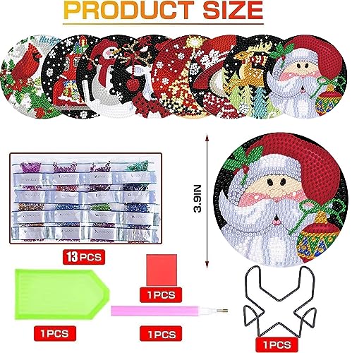 Diy 8pcs/set Christmas Diamond Painting Coasters with Holder