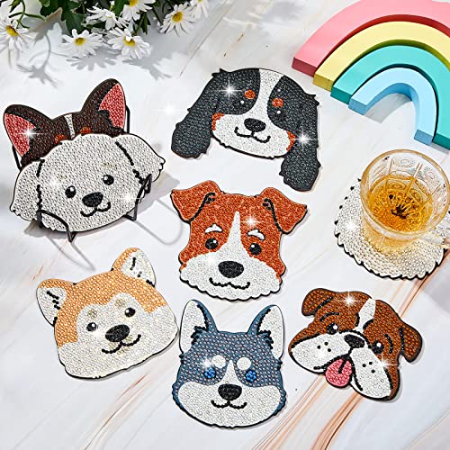 Diy 8pcs/set Dog Diamond Painting Coasters with Holder