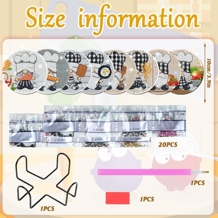 Diy 8pcs/set Gnome Diamond Painting Coasters with Holder