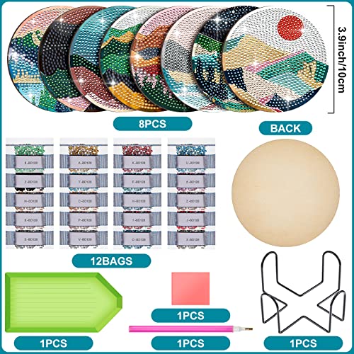 Diy 8pcs/set Diamond Painting Coasters with Holder