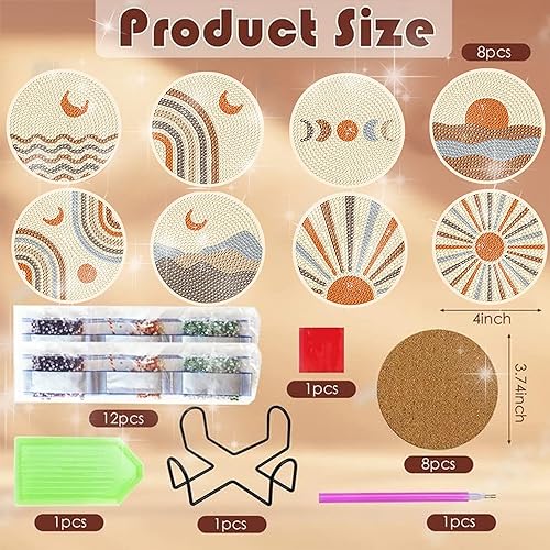 Diy 8pcs/set Diamond Painting Coasters with Holder