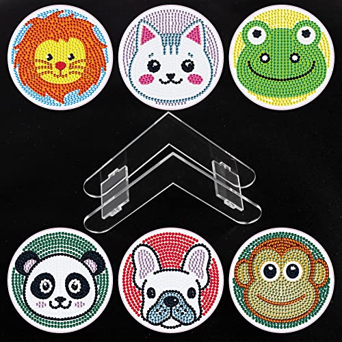 Diy 6pcs/set Animal Diamond Painting Coasters with Holder