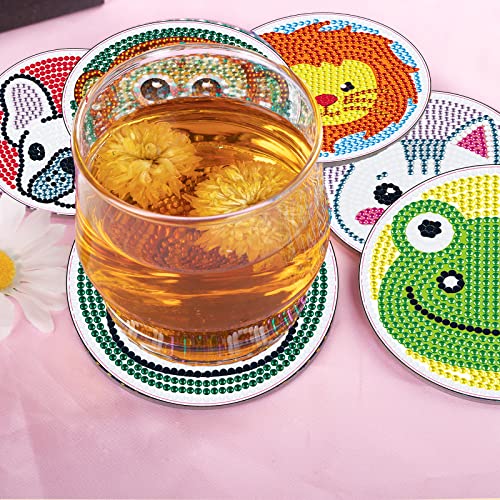 Diy 6pcs/set Animal Diamond Painting Coasters with Holder