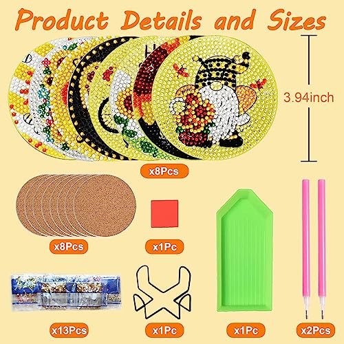 Diy 8pcs/set Flower Diamond Painting Coasters with Holder