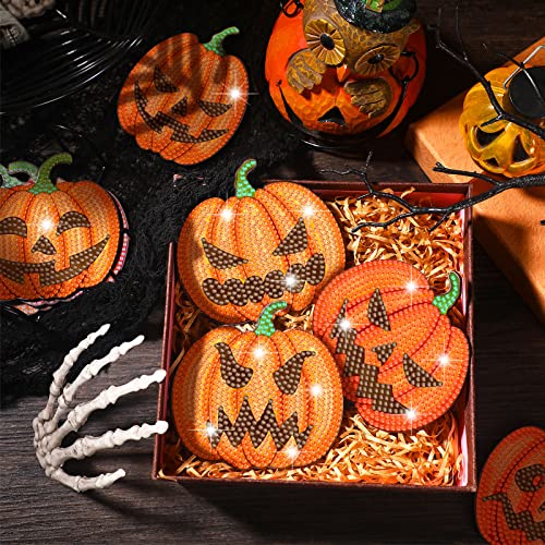 Diy 8pcs/set Pumpkin Halloween Diamond Painting Coasters with Holder