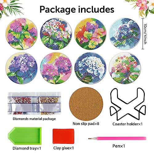 Diy 8pcs/set Flower Diamond Painting Coasters with Holder