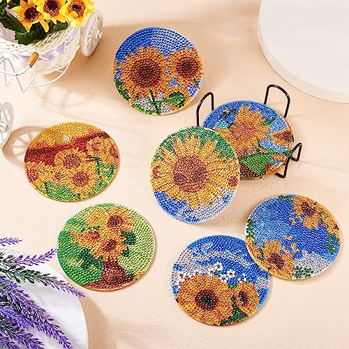Diy 8pcs/set Flower Diamond Painting Coasters with Holder