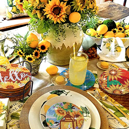 Diy 8pcs/set Flower Diamond Painting Coasters with Holder