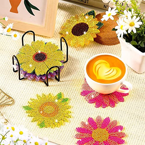Diy 12pcs/set Flower Diamond Painting Coasters with Holder