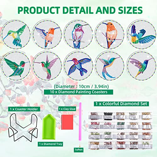 Diy 10pcs/set Bird Diamond Painting Coasters with Holder