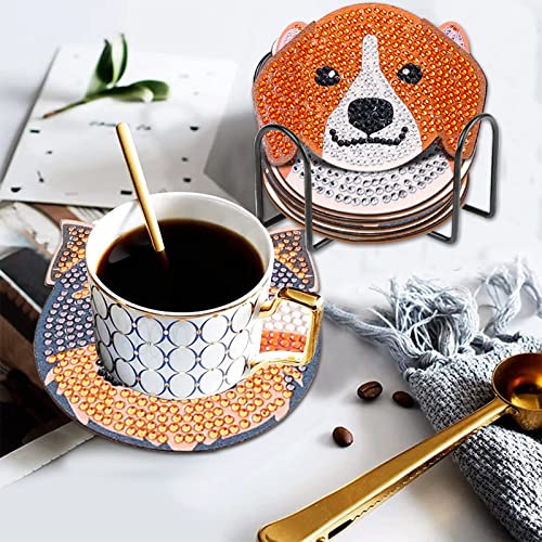 Diy 10pcs/set Dog Diamond Painting Coasters with Holder