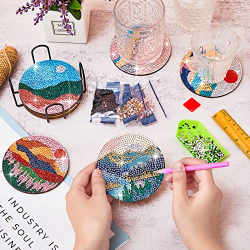Diy 8pcs/set Diamond Painting Coasters with Holder