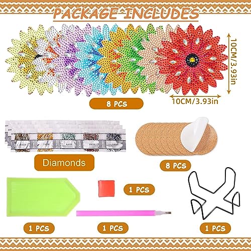 Diy 8pcs/set Flower Diamond Painting Coasters with Holder