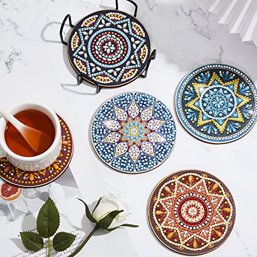 Diy 5pcs/set Mandala Diamond Painting Coasters with Holder