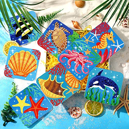 Diy 8pcs/set Animal Diamond Painting Coasters with Holder