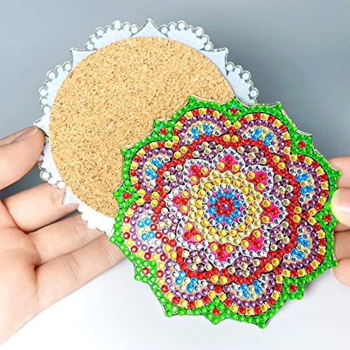 Diy 8pcs/set Mandala Diamond Painting Coasters with Holder