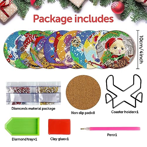 Diy 8pcs/set Christmas Diamond Painting Coasters with Holder