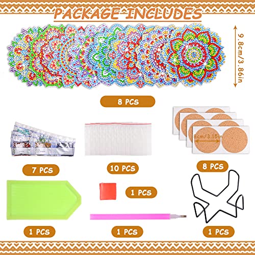 Diy 8pcs/set Mandala Diamond Painting Coasters with Holder