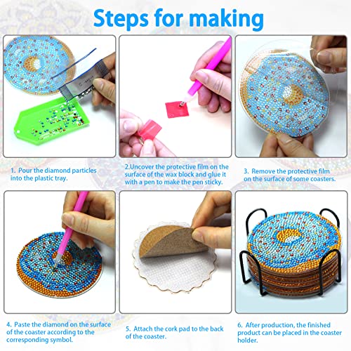 Diy 8pcs/set Diamond Painting Coasters with Holder