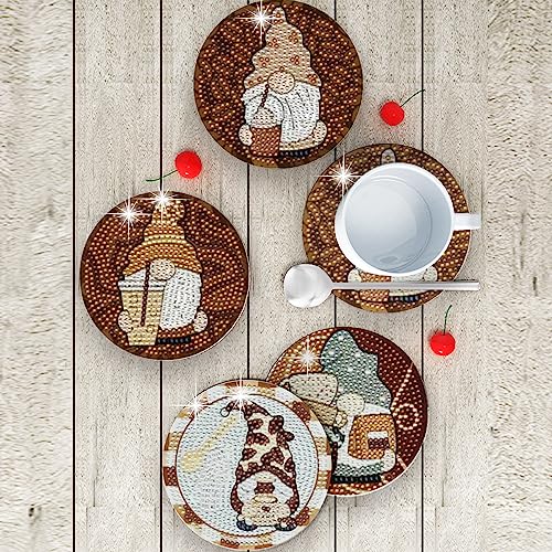 Diy 8pcs/set Gnome Diamond Painting Coasters with Holder