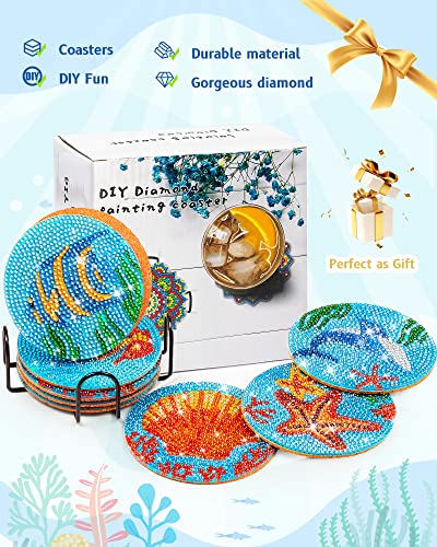 Diy 8pcs/set Diamond Painting Coasters with Holder