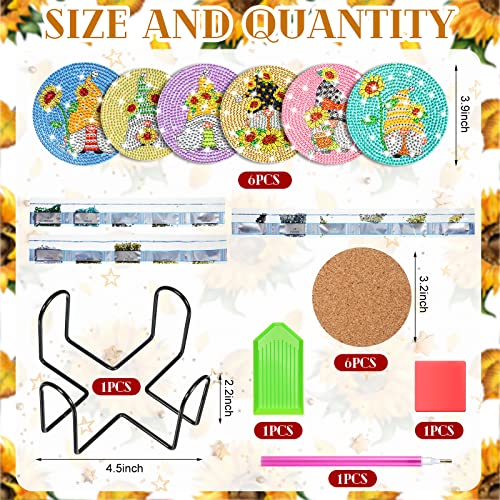 6pcs/set Gnome Flower Diamond Painting Coasters with Holder