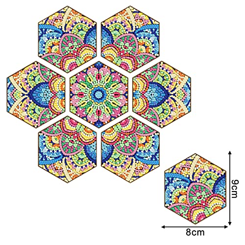 Diy 7pcs/set Mandala Flower Diamond Painting Coasters with Holder
