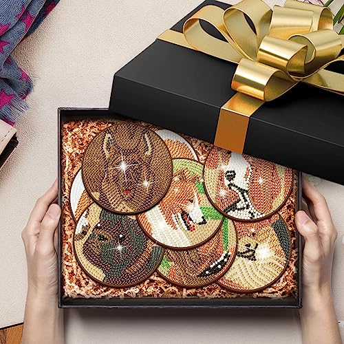 Diy 8pcs/set Dog Diamond Painting Coasters with Holder