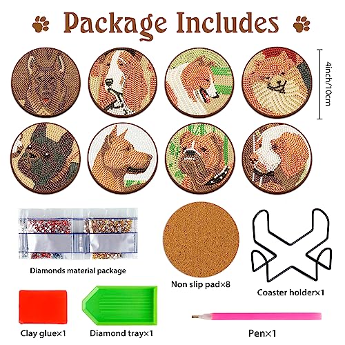 Diy 8pcs/set Dog Diamond Painting Coasters with Holder