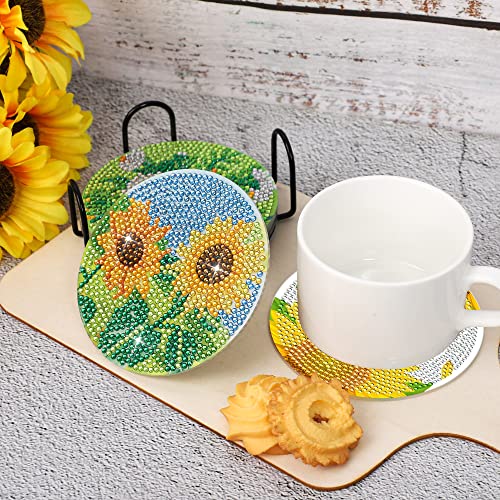 Diy 8pcs/set Flower Diamond Painting Coasters with Holder