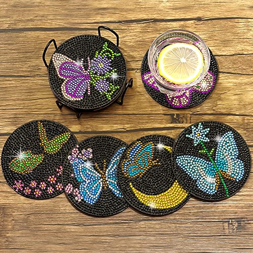 Diy 6pcs/set Butterfly Diamond Painting Coasters with Holder