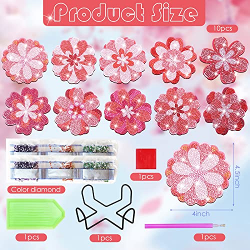 Diy 10pcs/set Flower Diamond Painting Coasters with Holder