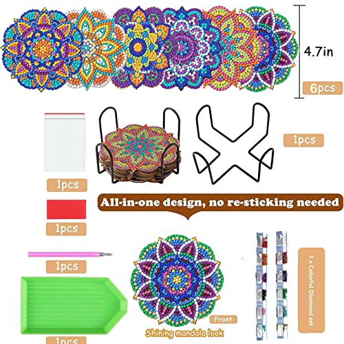 Diy 6pcs/set Flower Diamond Painting Coasters with Holder