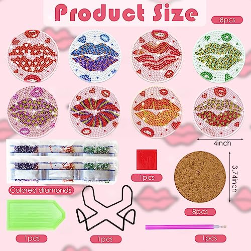 Diy 8pcs/set Diamond Painting Coasters with Holder