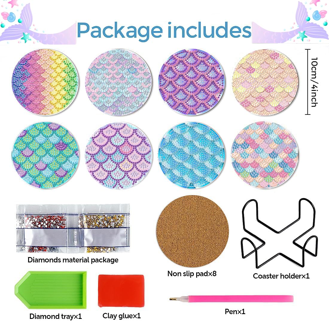 Diy 8pcs/set Diamond Painting Coasters with Holder