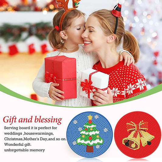Diy 8pcs/set Christmas Diamond Painting Coasters with Holder