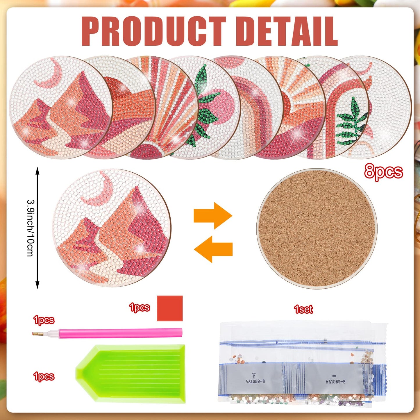 Diy 8pcs/set Diamond Painting Coasters with Holder