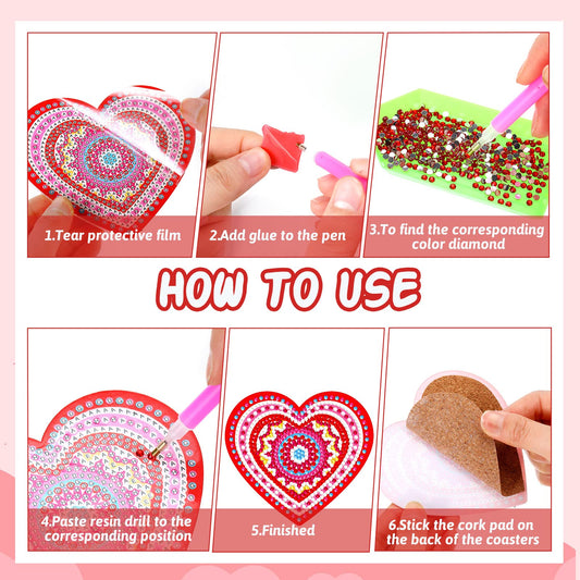 Diy 8pcs/set Valentine's Day Diamond Painting Coasters with Holder