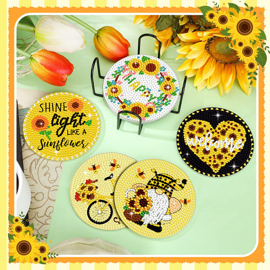 Diy 8pcs/set Gnome Flower Diamond Painting Coasters with Holder