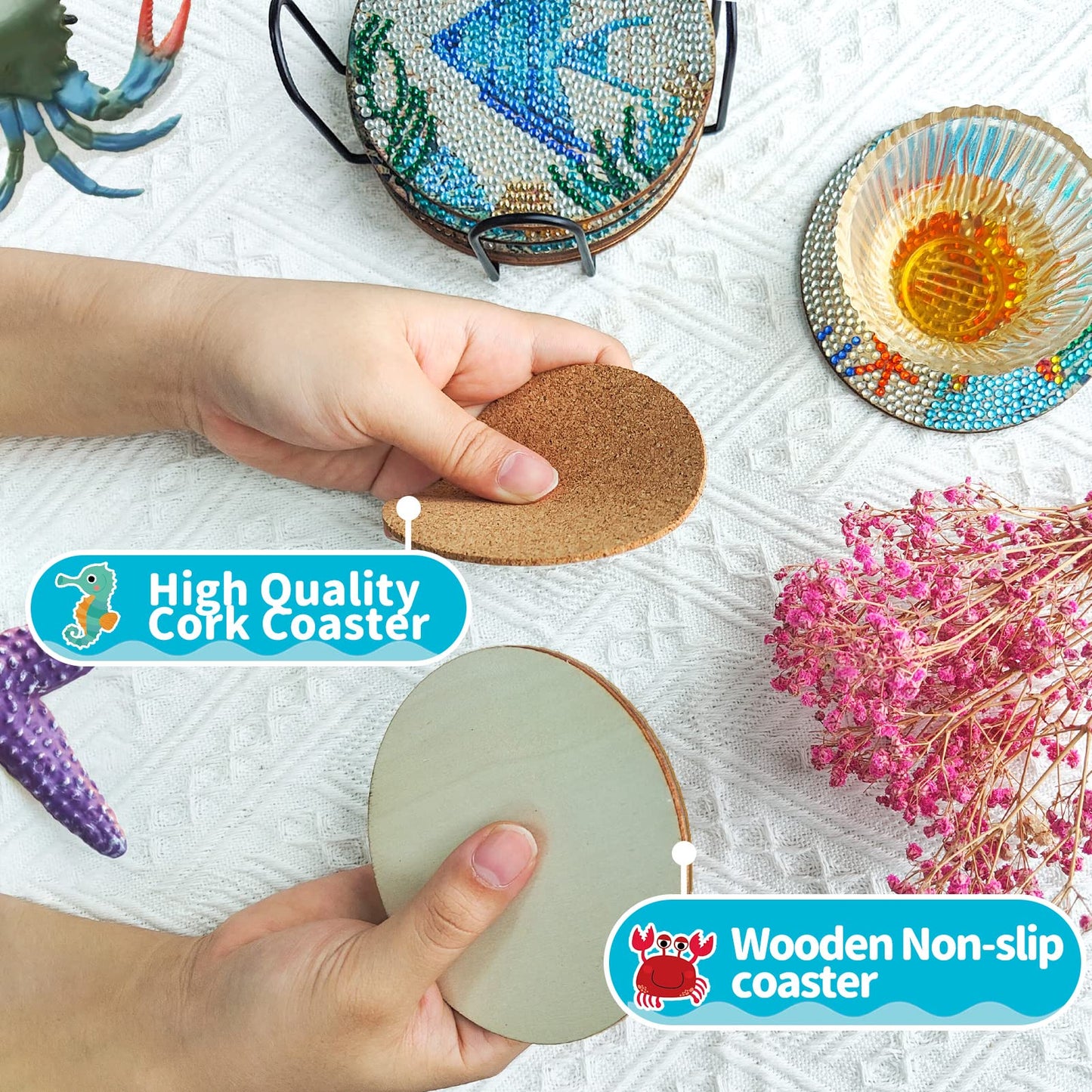 Diy 8pcs/set Animal Diamond Painting Coasters with Holder