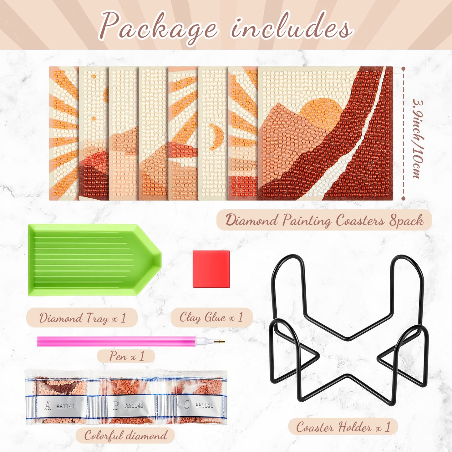 Diy 8pcs/set Diamond Painting Coasters with Holder
