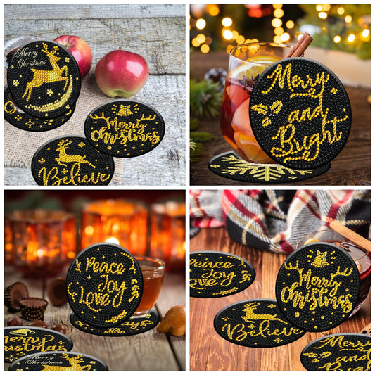 Diy 8pcs/set Christmas Diamond Painting Coasters with Holder